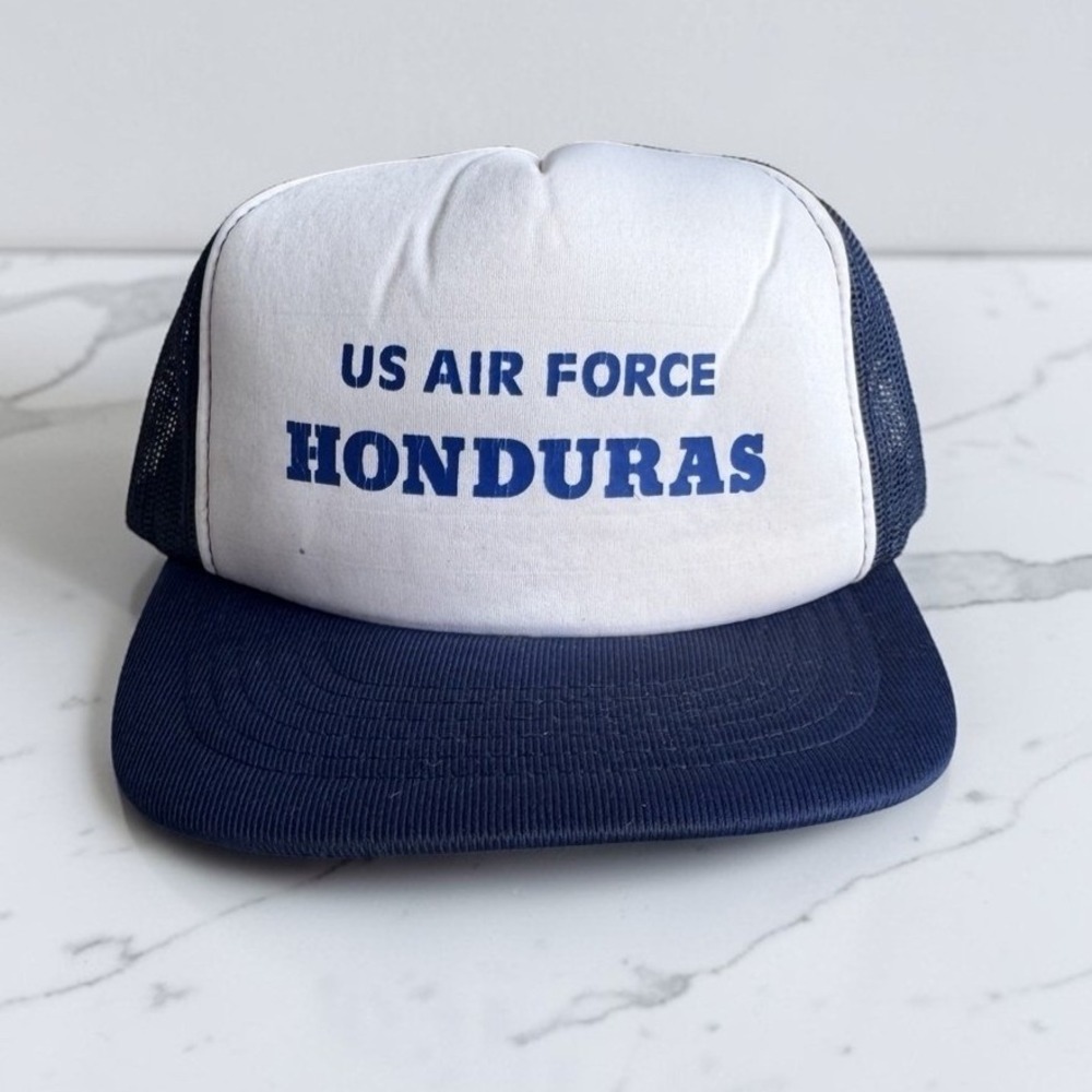 US Air Force Vintage Honduras Trucker Hat Mens OSFA Blue Mesh Snapback Cap